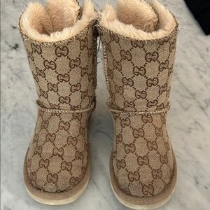 Kids Tan Monogram Fur Boots